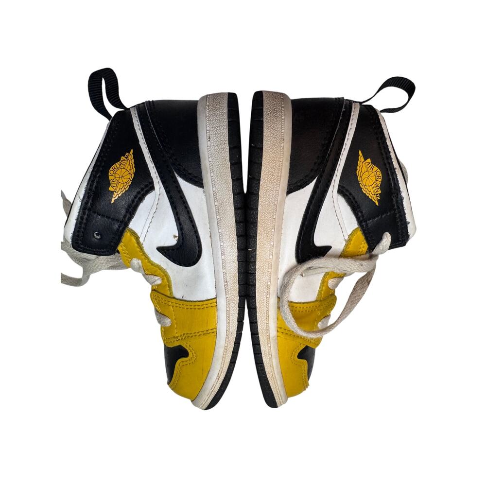 Nike Air Jordan 1 Mid SS Yellow Ochre Black White Toddler Size 9C Taxi Sneaker